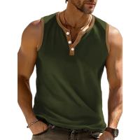 2025 Camiseta sin mangas de verano para hombre, camisetas sin mangas con diseño de botones de color Patchwork, chaleco holgado para correr y playa, chaleco diario, ropa para hombre - details 0