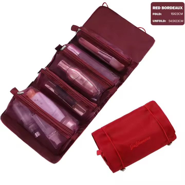 Bolsa de cosméticos 4 Uds en 1 para mujer, bolsa de cosméticos separable de malla con cremallera, bolsa de nailon plegable para mujer, bolsa de almacenamiento de brochas de maquillaje de cuerda - 1