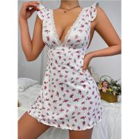 Nueva lencería sexy de verano puro deseo liguero pequeño floral profundo V pijamas encaje seducción camisón mujeres - details 4