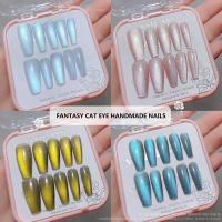 Parche de uñas postizas brillantes de cristal, Ojo de gato, diamante, prensa de uñas acrílicas, uso hecho a mano, 24 unids/lote por caja - details 3