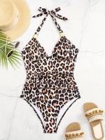 Bañador De Una Pieza Con Estampado De Leopardo Para Mujer, Bañador Con Escote Halter, Espalda Descubierta Sexy, Moda increíble Para Mujer - details 24