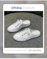 Baotou media zapatillas de mujer de fondo plano exterior desgaste de verano de cuero transpirable y ligero media bandeja zapatos sin tacón zapatos blancos - details 1
