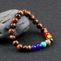 2 uds piedra Natural 7 Chakra curación con cuentas pulseras trenzadas ajustables hombres 8mm pulsera elástica de Lava mujeres Reiki joyería de Buda - details 7