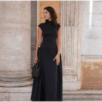 Elegante Vestido A-e de Cintura Alta para Mujer Color Sólido, Sin Mangas, Robe Largo con Cuello Redondo Nuevo Vestido de Fiesta de Noche - details 7
