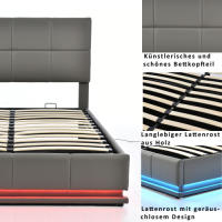 Cama de Almohada Tapizada 160 x 200cm LED, Rejilla Metálica, Caja de Cama, Doble Cama con Soporte de Cabeza Ajustable y Espacio de Almacenamiento Hidráulico Gris (Sin Colchón) - details 2
