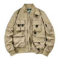 Spring Autumn New Man Multiple Pockets Tops Outdoors Man Loose Windbreaker Coats Solid Stand Collar Flight Suit Jackets Man - details 4