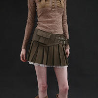 BUNO-Y2K Falda plisada de retazos de encaje para mujer, minifaldas coreanas Harajuku de cintura alta, ropa de calle informal, faldas acampanadas, novedad de 2025 - details 5