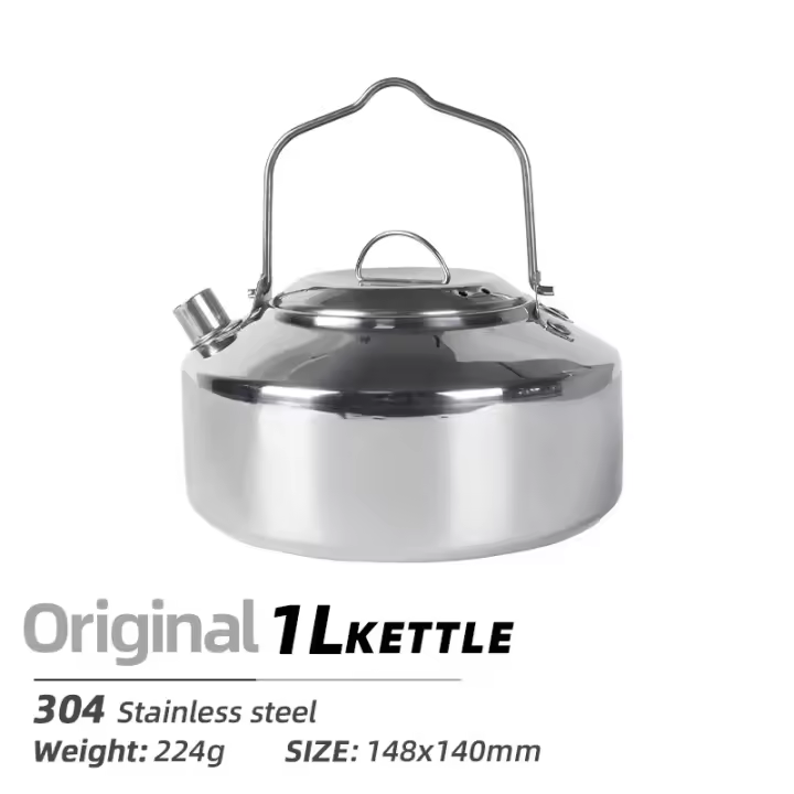 Batería de cocina de acero inoxidable para acampar, hervidor portátil para cocinar al aire libre, hervidor con asa plegable - 1
