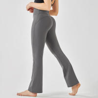 Pantalones de entrenamiento elásticos de yoga de cintura alta para mujer, pierna ancha, acampanados, color sólido, para Fiess - details 23