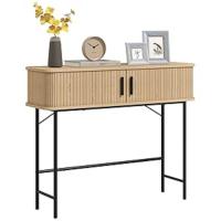 Mesa de Centro Mesa Baja para Salón con 2 Puertas Correderas Tipo Persiana 2 Compartimientos y Patas de Acero para Sala de Estar Dormitorio 100x55x40 cm Roble - details 4