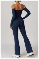 Traje de Yoga para gimnasio para mujer, conjunto deportivo ajustado transpirable, pantalones acampanados de entrenamiento, Camiseta deportiva de realce, conjunto de Yoga de manga larga, 2 uds. - details 21