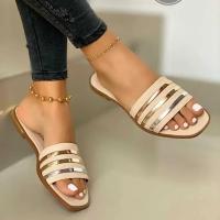 Zapatillas planas a rayas de Metal para mujer, zapatos de verano a la moda, sandalias informales para exteriores, talla grande 43 - details 5