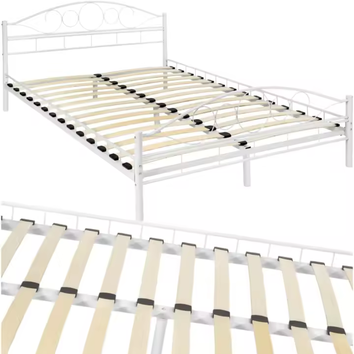 Cama Matrimonio, Estructura de Cama, Diseño Romántico y Estable, Somier de Láminas de Madera, Base de Cama Resistente, Muebles de Dormitorio, Cama Doble Matrimonio - 140/180 x 200 cm - 1