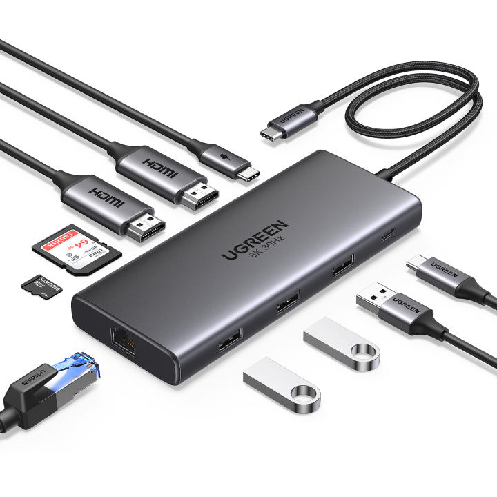 Ugreen Revodok Pro 210 Estación de Acoplamiento Hub USB C 10 en 1 con Dual HDMI 8K30Hz 4K60Hz