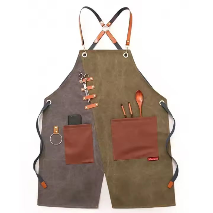 Delantal de lona para hombre y mujer, ropa de trabajo para camarero, restaurante, barbería, panadería, cafetería, jardinería, carpintero - 1