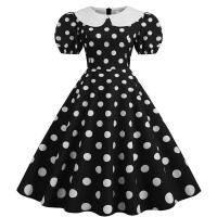 Elegante Vestido de Verano Manga Corta con Volantes Cuello Peter Pan Vintage A-e Midi Largo - details 44