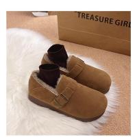 Chanclas de mujer de piel con puntera redonda para exterior Casual Suede Slippers, Otoño/Invierno 2025 - details 12