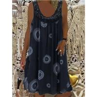 Vestido Midi De Encaje Elegante Con Estampado Vintage Para Mujer Verano Sin Mangas Cuello Redondo Casual Comodidad A-Line - details 7