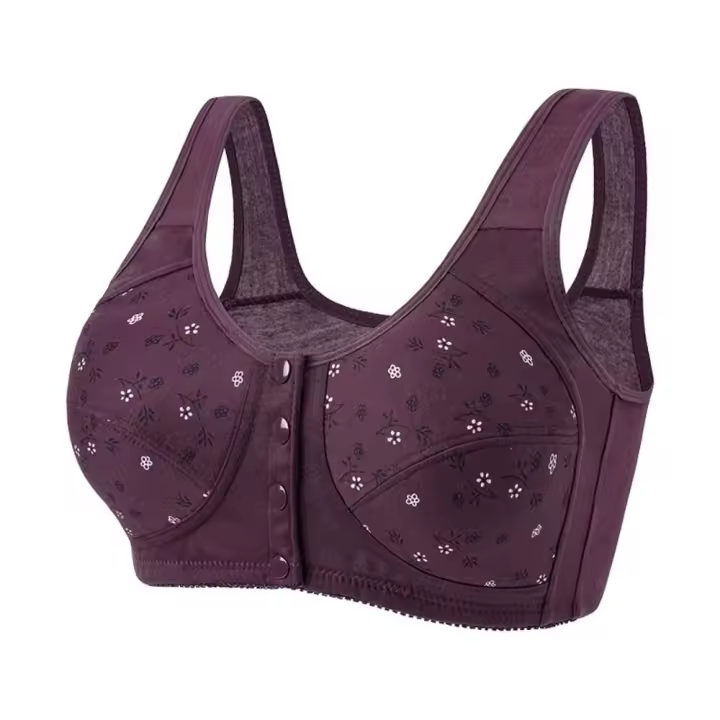Sujetadores cómodos de margaritas para mujeres mayores, transpirables, cómodos, con botón de cierre frontal, sujetadores de algodón sin aros de talla grande - 1