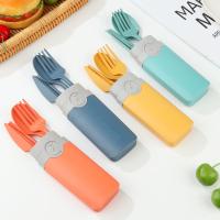 Juego de cubiertos de paja de trigo, cuchara portátil, tenedor, cuchillo, palillos con estuche, vajilla para oficina de estudiantes - details 2
