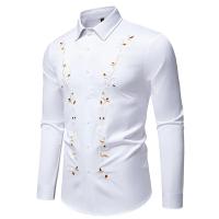 Camisa à manches longues brodée de fleurs pour hommes, chemises décontractées pour hommes, broderie exquise, monocromática, oficina de negocios, fiesta, boîte de noche, printemps - details 2