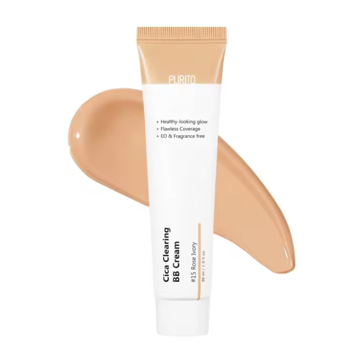 PURITO Cica Crema BB Limpiadora # 15 Rose Ivory 1 fl.oz / 30ml, crema bb vegana, base, libre de crueldad - 1