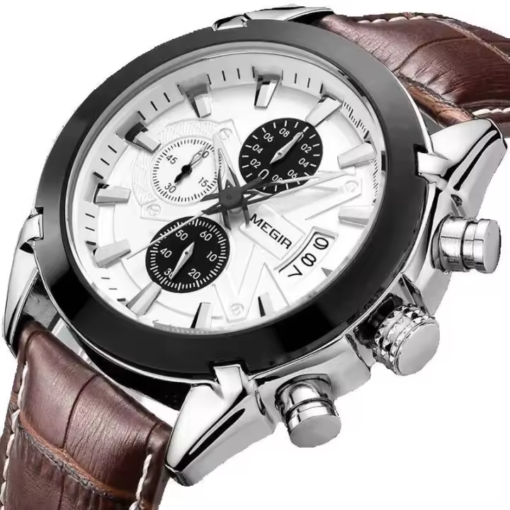 Reloj de Lujo para Hombres Automático, Correa de Cuero, Resistente al Agua, Luminoso, Calendario, Reloj de Cuarzo de Moda - 1