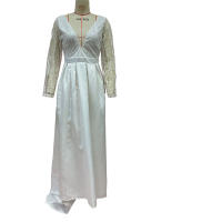 2025 nuevo vestido elegante hasta la cintura con encaje de lentejuelas, vestido de noche blanco de manga media con cuello en V simple - details 7