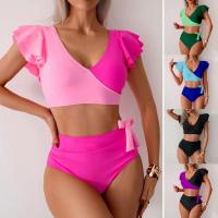 Conjunto de Traje de Baño para Mujer de Dos Piezas Sexy Bikini con Corte Curvo y Almohadilla para el Pecho Traje de Baño de Cintura Alta con Sujetador de Manga con Volantes - details 1