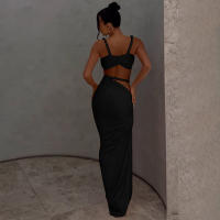 BUNO-Conjunto de 2 piezas de tejido para mujer, camisolas cortas plisadas lisas impresionantes + faldas largas de cintura alta, traje de vacaciones de tendencia femenina - details 16