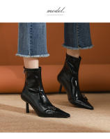 Moda nueva hebilla de cinturón stiletto botas cortas de mujer - details 8