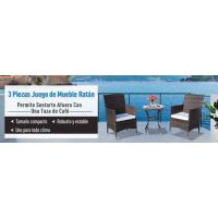 Conjunto de 1 Mesa 2 Sillas Muebles Ratán para Jardín