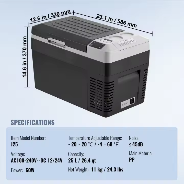 SucceBuy Refrigerador-congelador portátil para automóvil,-4 ℉ -68 ℉   Enfriador de compresor ajustable, 12/24 V CC y 100-240 V CA para exteriores, camping - 1