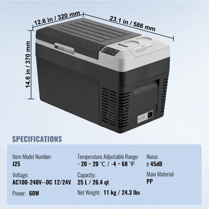 SucceBuy Refrigerador-congelador portátil para automóvil,-4 ℉ -68 ℉   Enfriador de compresor ajustable, 12/24 V CC y 100-240 V CA para exteriores, camping - 1