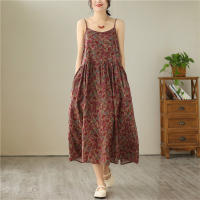 Vestido Largo de Verano con Correa Floral Vintage Vestido Casual Elegante para Mujeres sin Mangas - details 5