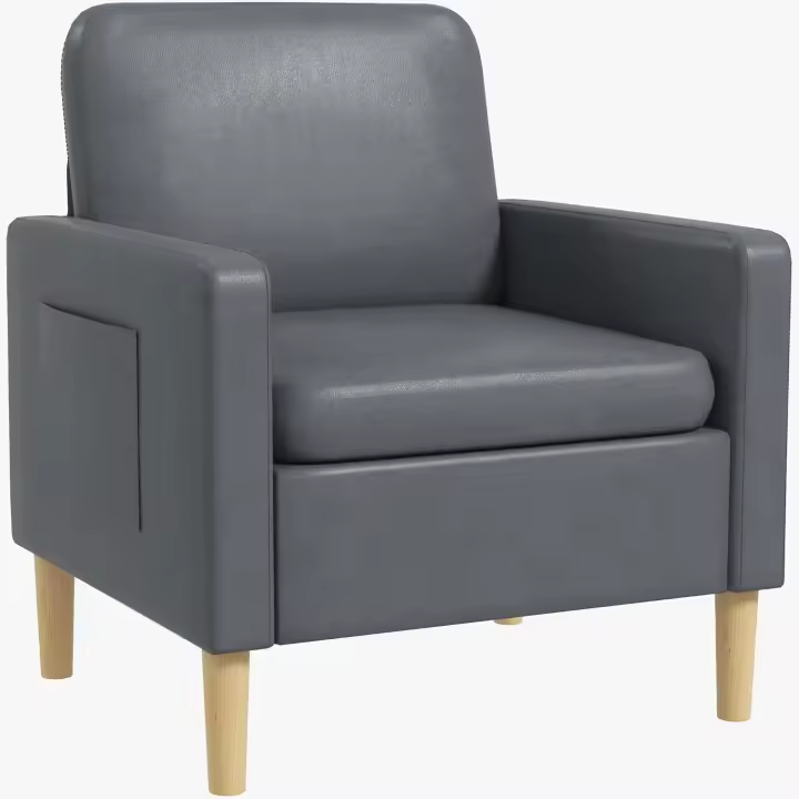 Sofá de 2 Plazas Sillón Moderno Tapizado en Poliéster con 2 Bolsillos Laterales Reposabrazos y Patas de Madera para Dormitorio Oficina Carga 200 kg 143x76x83 cm Gris - 1
