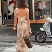 BUNO-vestido estampado elegante Y2K para mujer, vestido de verano sin mangas con espalda descubierta y tirantes finos, vestidos de fiesta, bata suave francesa 2025 - details 6