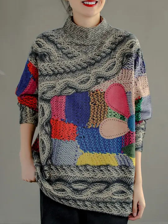 Suéter de cuello alto de lujo para mujer, Jersey de punto grueso y cálido, holgado, informal, Vintage, invierno, 2023 - 1