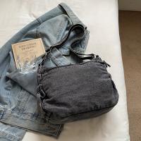 Bolso de hombro de mezclilla para mujer, bandolera de color sólido a la moda con correa ajustable, cierre de cremallera, forro de poliéster, bolso de viaje estilo coreano - details 11