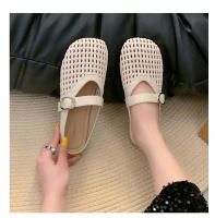 Verano nuevas zapatillas perezosas transpirables tejidas de un pedal zapatillas de cabeza de bolso de fondo plano cómodo de suela suave para mujer. - details 5