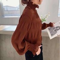 Blusa inferior para mujer con borde de oreja hermoso estilo extranjero nuevo cuello Semi alto Otoño e Invierno con Top de gasa de hadas - details 8