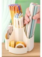 Organizador de papelería de escritorio 5 ranuras caja de almacenamiento de papelería 360 grados giratorio lindo lápiz taza olla para oficina en casa escuela - details 13