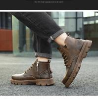 con botas de cuero de estilo retro, suelas gruesas, zapatos casuales de caña alta para hombre resistentes al desgaste, cremalleras laterales - details 8