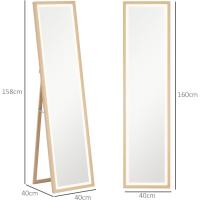 Cuerpo Entero con Luz LED 160x40 cm Espejo de Pie Espejo de Pared con Iluminación de 3 Colores Táctil Inteligente Función de Memoria y Soporte para Salón Dormitorio Roble - details 5