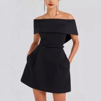 Vestido único de primavera-verano con hombros y cinturón, moda informal para mujer, poliéster sin estirar, silueta de cintura alta - details 4