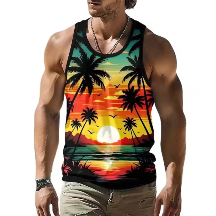 Camiseta sin mangas de verano Hawaii ropa informal de playa de secado rápido Camisa sin mangas de seda para hombre Camiseta sin mangas moldeadora de cuerpo de moda - 1