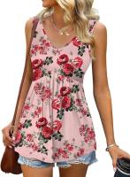 Verano nuevo con cuello en v sin mangas chaleco falda casual estampado tropical de flores vestido mujer - details 29
