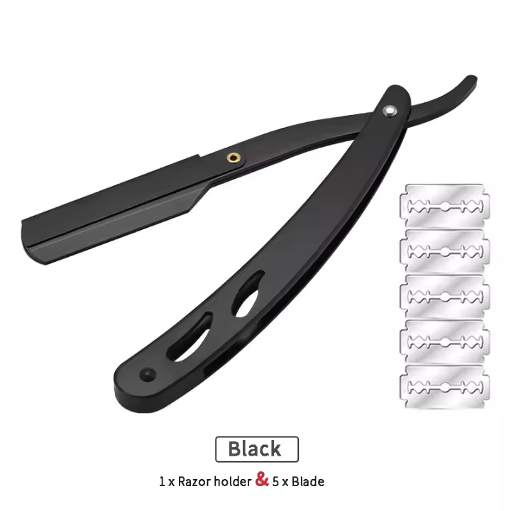 Cuchillo Plegable para Barbero de Hombre Herramientas de Afeitado en Acero Inoxidable con 5 Cuchillas Soporte para Afeitadoras - 1
