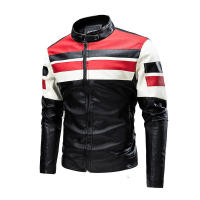 Chaqueta de PU con cuello levantado para moto, abrigo casual Slim, Color lock, - details 8