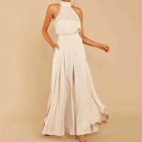 Mono de Pantalones Grandes Piernas para Mujer Ouwu Mono Halter con Lazo en Espalda de Color Sólido - details 0